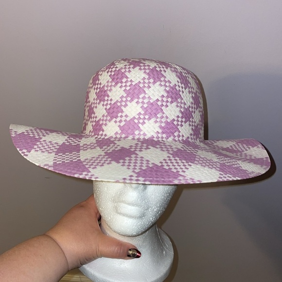 Janie and Jack Lavender Gingham Straw Sun Hat size 4-5 years - Picture 2 of 14